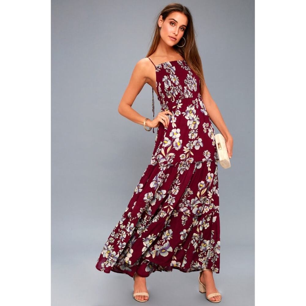 Free People Intimately Garden Party Raspberry Floral Print Maxi Dress